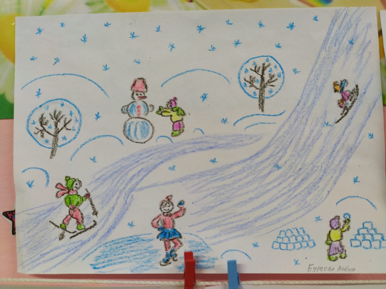 Рисунок на тему зимние забавы для детей легко